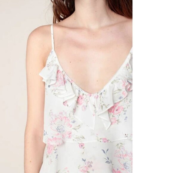 The Kooples Silk Floral Camisole XS White Tiered Sleeveless V Neck Ruffle Cream - Picture 6 of 7